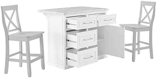 Kitchen Island with Faux Marble Top, White Q277