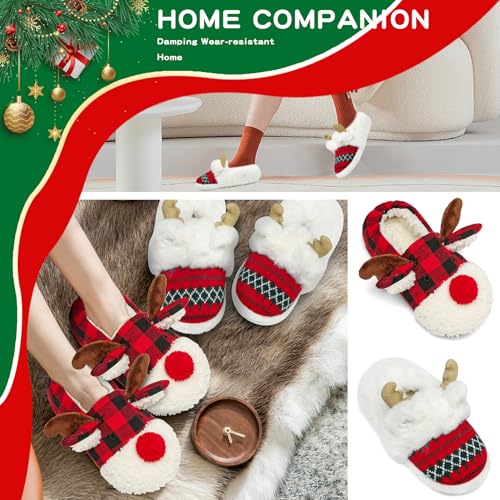 Women's Fuzzy Reindeer House Slippers Cozy Indoor Shoes W402399
