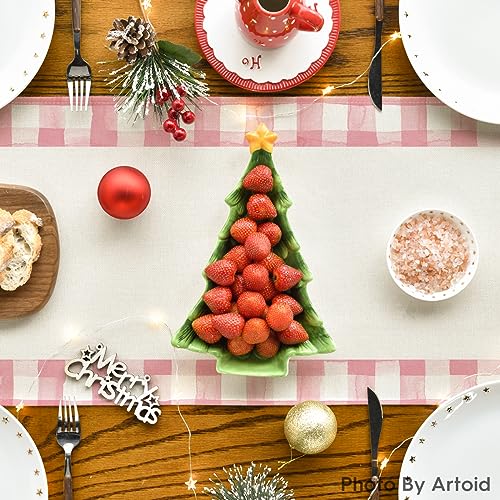 Buffalo Plaid Christmas Trees Table Runner, Winter Holiday Kitchen Dining Decor, 13 x 108 Inch D48516