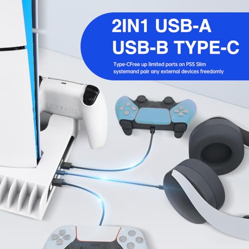 PS5 Slim Stand with Cooling Fan and Controller Charging Station, Headset Holder, White C25996