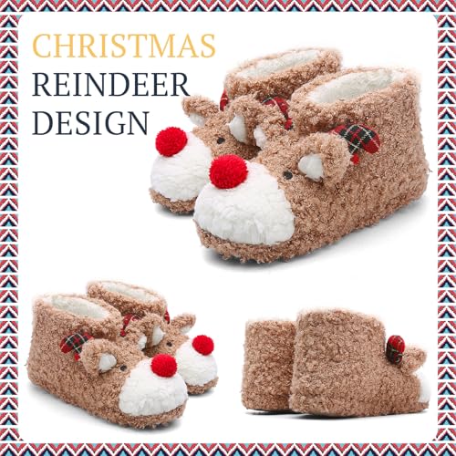 Women's Fuzzy Reindeer House Slippers Cozy Indoor Shoes W402399
