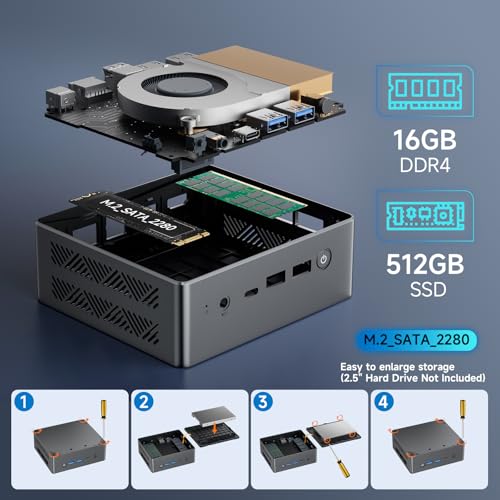 Mini PC, Intel N100, 16GB DDR4, 512GB SSD, Win-11 Pro, Type-C, HDMI, WiFi5, 4K Triple-Display J245