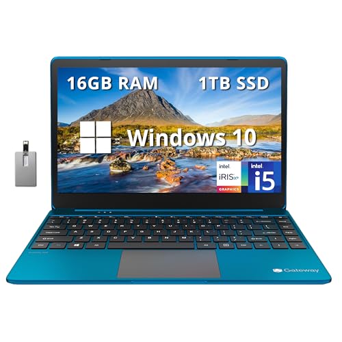 Gateway Ultra Slim Laptop, 14.1" IPS FHD Display, Intel Core i5-1135G7, 16GB RAM, 1TB SSD, Intel Iris Xe Graphics, 1.0 MP Camera, Fingerprint Scanner, Bluetooth, Blue, Win 10, 32GB Hotface USB Card