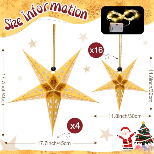 20 Set Christmas Paper Star Lanterns with LED Lights Hanging Decor N8251