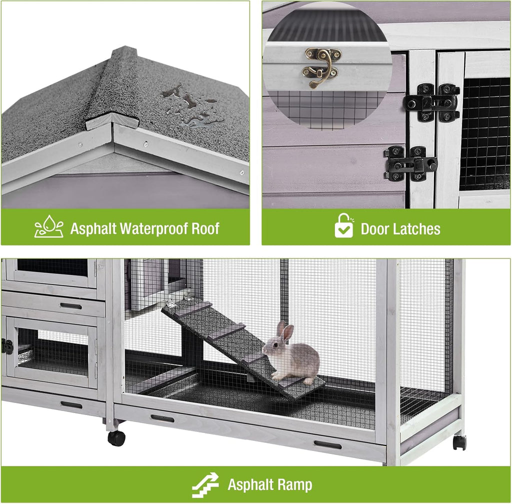 Large Rabbit Hutch Indoor Outdoor with Wheels and Pull Out Trays K6181