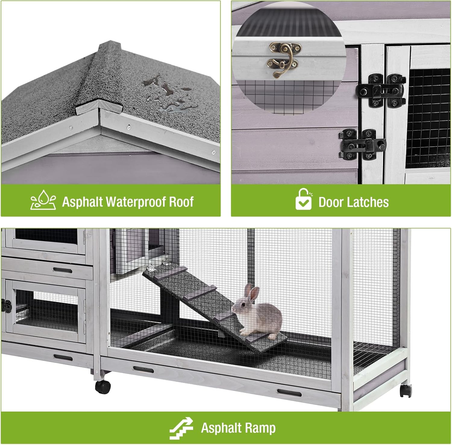 Large Rabbit Hutch Indoor Outdoor with Wheels and Pull Out Trays K6181