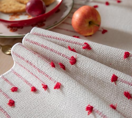 Christmas Table Runner 13 x 90 Inch Cotton Woven with Tassels Red and Beige B398787