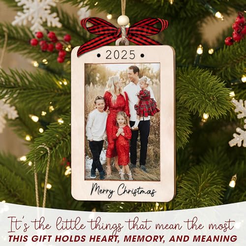 Christmas Ornament Picture Frame - Wooden Landscape Photo Frame for Tree U347