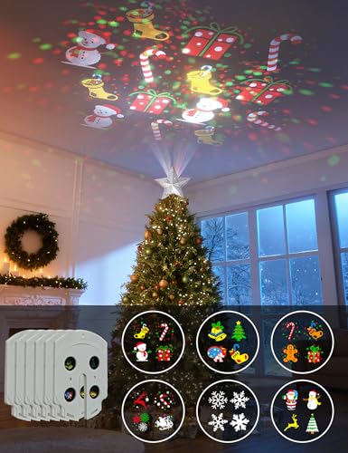 Christmas Tree Topper Lighted Star with 6 Projected Patterns, 3D Hollow Sparkling Star K7783
