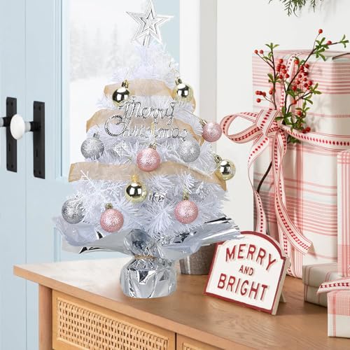 Mini Christmas Tree with 50 LED Lights, 24 Inch Tabletop Prelit Artificial Tree U511