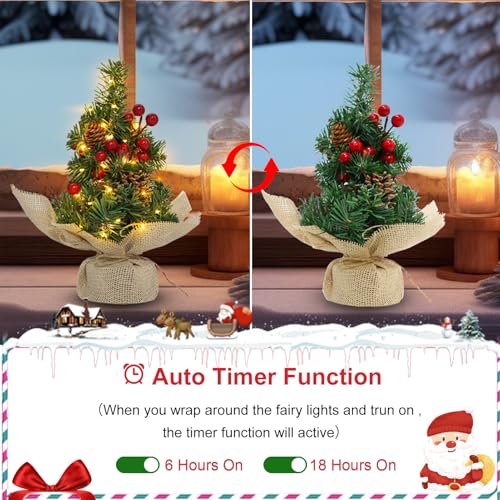 Mini Tabletop Christmas Tree with Timer Lights and Pinecones G5227