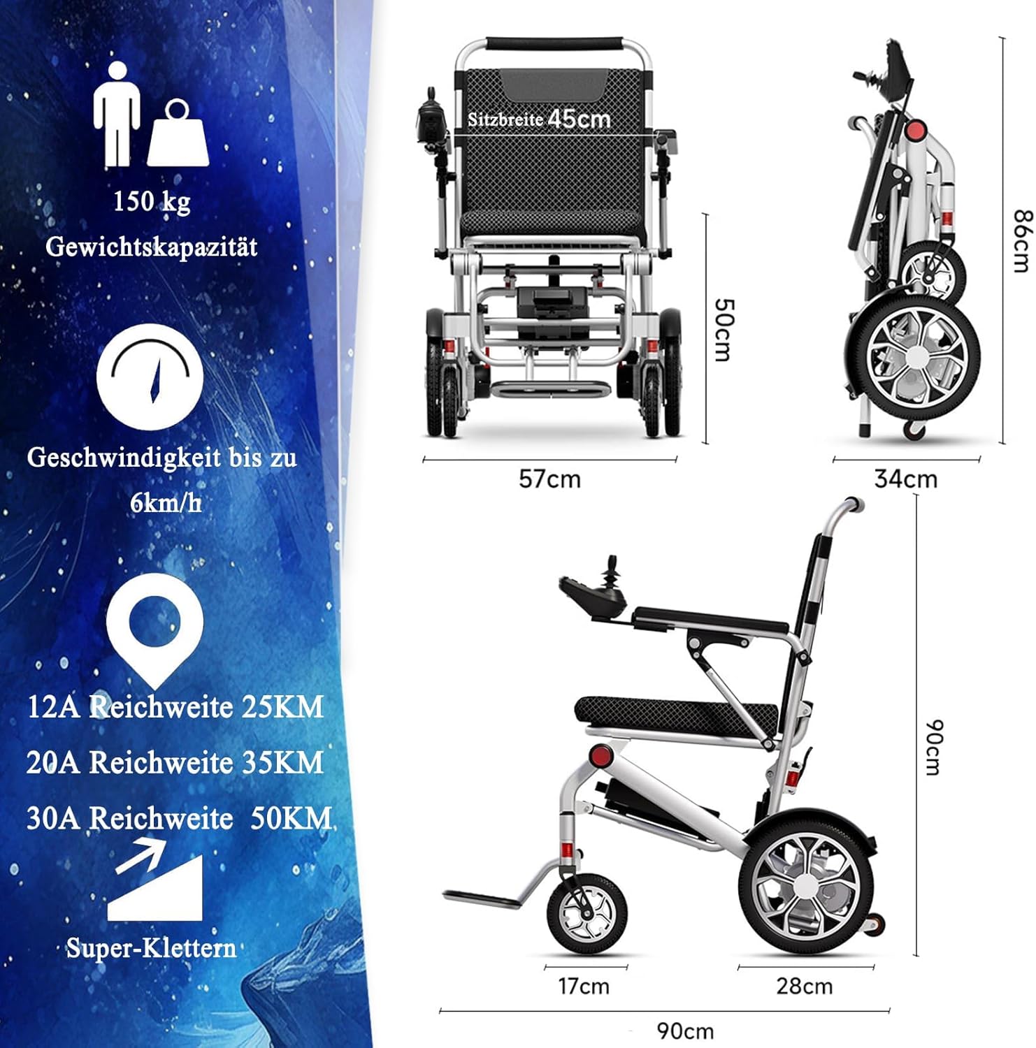 Lightweight Foldable Electric Wheelchair for Adults, All Terrain, Up to 330Lbs K88619