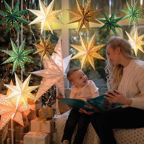 Sage Green 3D Paper Star Lantern Hanging Ornament with String Light M89680