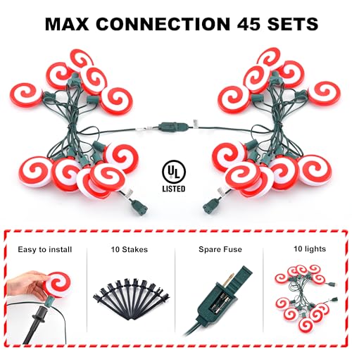 Unicorn Christmas Lollipop Pathway Lights, 10 LED Peppermint String Lights with Stakes Z721