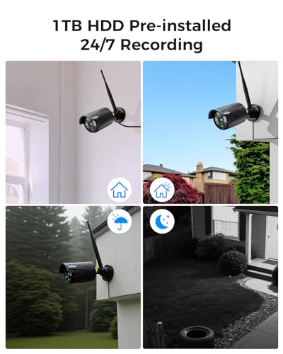 Wireless Security Camera System, 16CH 4K NVR, 4Pcs 3MP WiFi Cameras, Night Vision, Motion Detection, 1TB HDD P9721