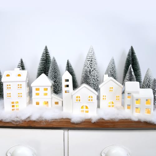 Ceramic Christmas Village Houses with Trees and Fake Snow Z73549