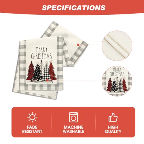 Buffalo Plaid Christmas Trees Table Runner, Winter Holiday Kitchen Dining Decor, 13 x 108 Inch D48516