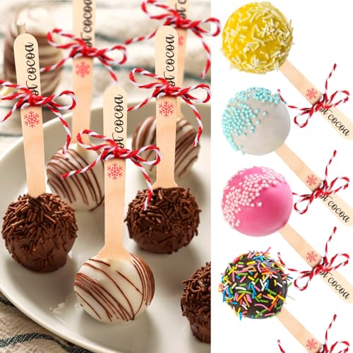 100 Set Christmas Wooden Spoons for Hot Cocoa, Chocolate, and Baking U148