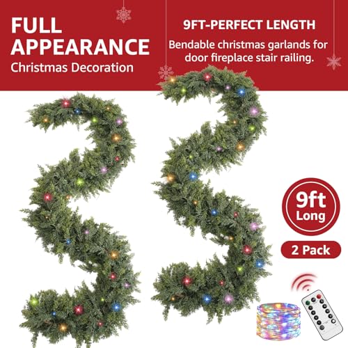 9ft Prelit Faux Pine Garland with Lights for Mantle K657616