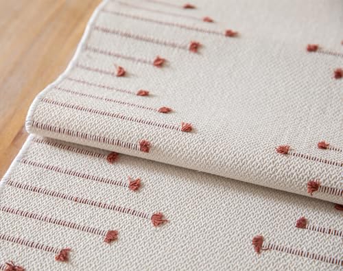 Christmas Table Runner 13 x 90 Inch Cotton Woven with Tassels Red and Beige B398787