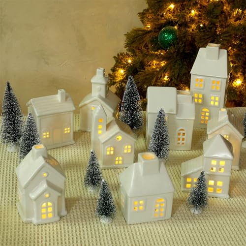 Ceramic Christmas Village Set with Lighted Houses and Trees R504760