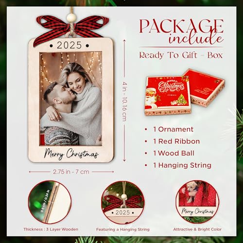 Christmas Ornament Picture Frame - Wooden Landscape Photo Frame for Tree U347