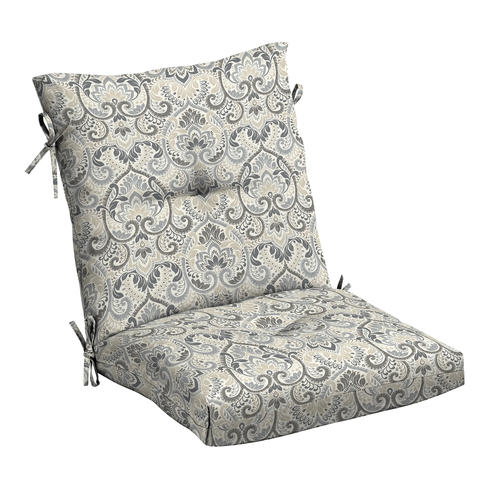 Arden Selections Outdoor Plush Modern Tufted Blowfill Dining Chair Cushion 21 x 40 , Neutral Aurora Damask