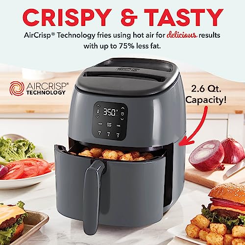 Electric Air Fryer Oven, 2.6 Qt., Grey, Compact Digital, Auto Shut Off S650981
