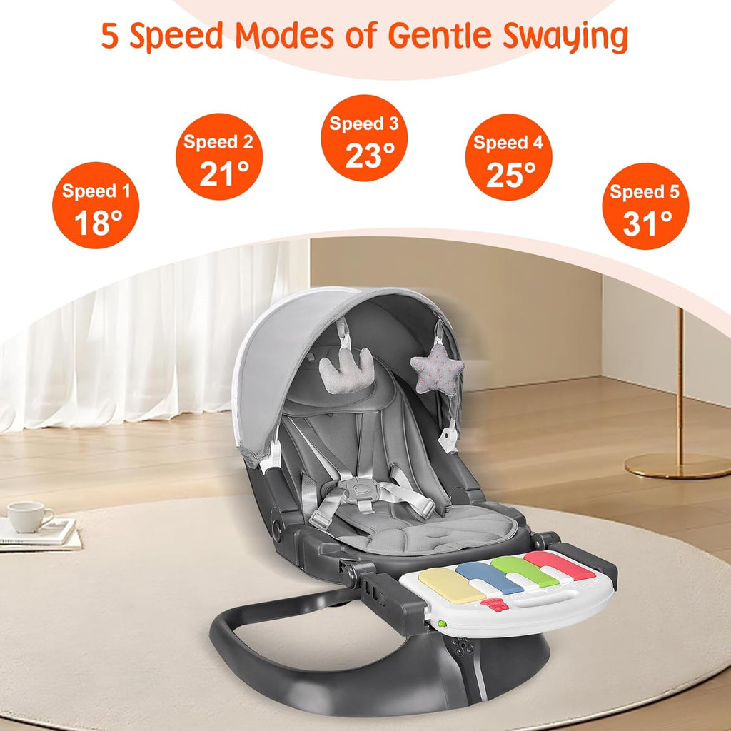 Electric Portable Baby Swing for Newborns with Pedal Piano, 5 Speeds and 3 Recline Positions R476