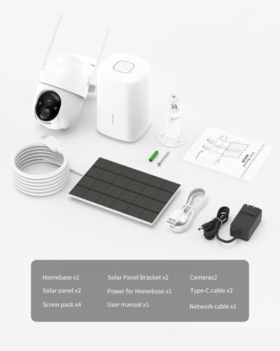 Wireless Outdoor Security Cameras 2 Cam Kit, Solar Powered, 360° View, 2K Night Vision N1071
