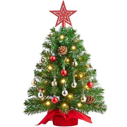 24" Mini Christmas Tree Tabletop Set with LED Lights and Star Treetop Z113832