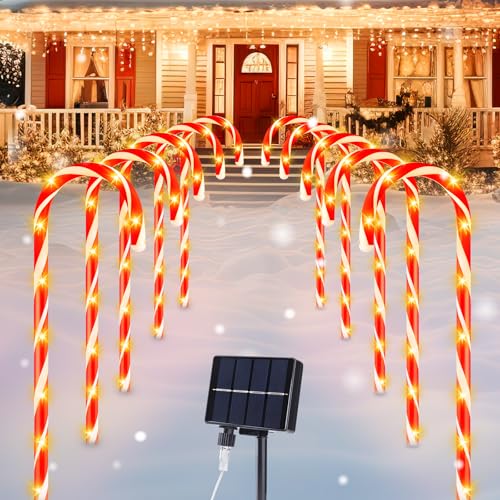 Solar Candy Cane Lights Outdoor Pathway, 8 Modes LED Christmas Decorations Z884