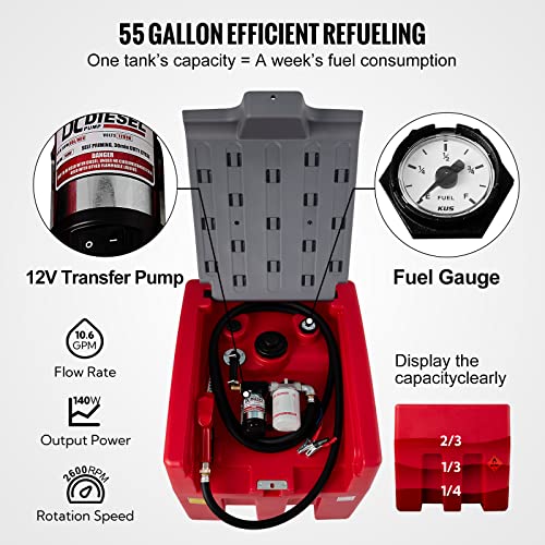 Portable Diesel Tank, 58 Gallon Capacity, 12V Electric Transfer Pump K3972
