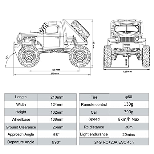 1/24 Power Wagon 4WD RC Crawler RTR Truck with LED Light and USB Charger Y4469