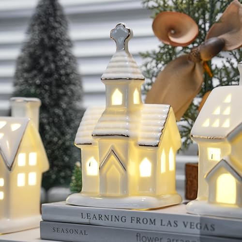 Ceramic Christmas Village Houses with LED Lights, Tabletop Decor R583949