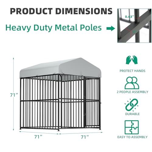 Large Outdoor Dog Kennel with Heavy Duty Metal Frame and Waterproof Cover W60756