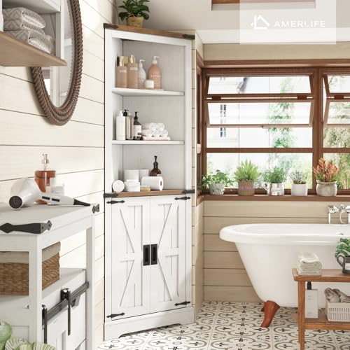 Corner Cabinet with Barn Door Design, Adjustable Shelves V90975