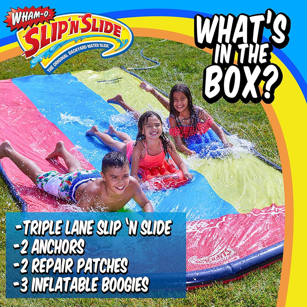 Triple Slip and Slide with 3 Bodyboards Lawn Water Slide Outdoor Water Toys for Kids P669
