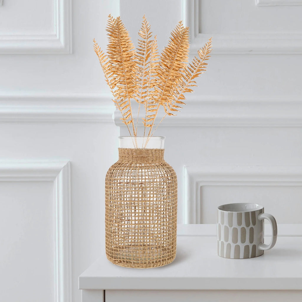 Rattan Glass Vase Flower Pot Centerpiece M5394