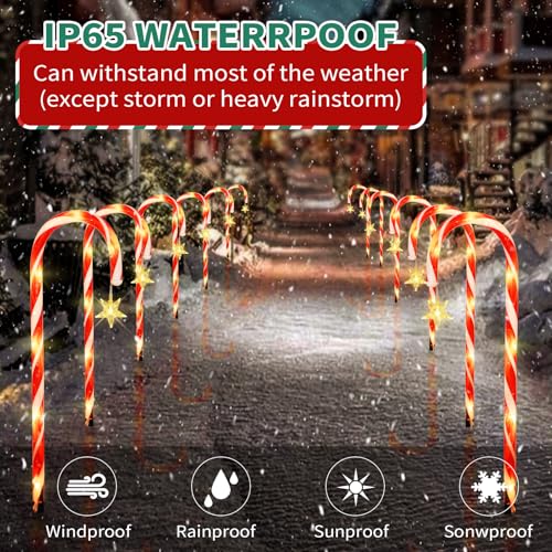 Candy Cane Solar Pathway Lights 15FT Outdoor Christmas Decor N66297