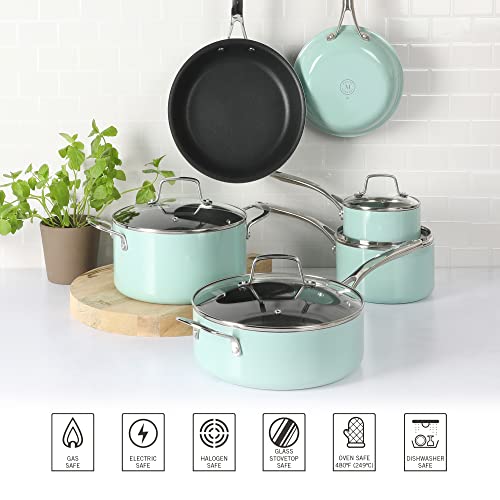14 Piece Non-Stick Aluminum Cookware Set with Pots, Pans, and Tools W48097