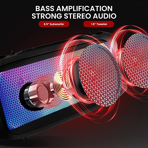 Wireless BT Portable Boombox Speaker - 600W Rechargeable, Stereo System with LED, FM/Aux/MP3/USB/SD, Includes Microphone C89643