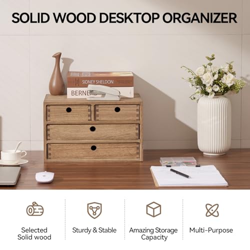 Natural Wooden Desktop Organizer with 3 Drawers I779