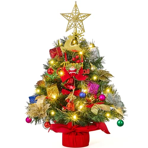24" Mini Christmas Tree Tabletop Set with LED Lights and Star Treetop Z113832