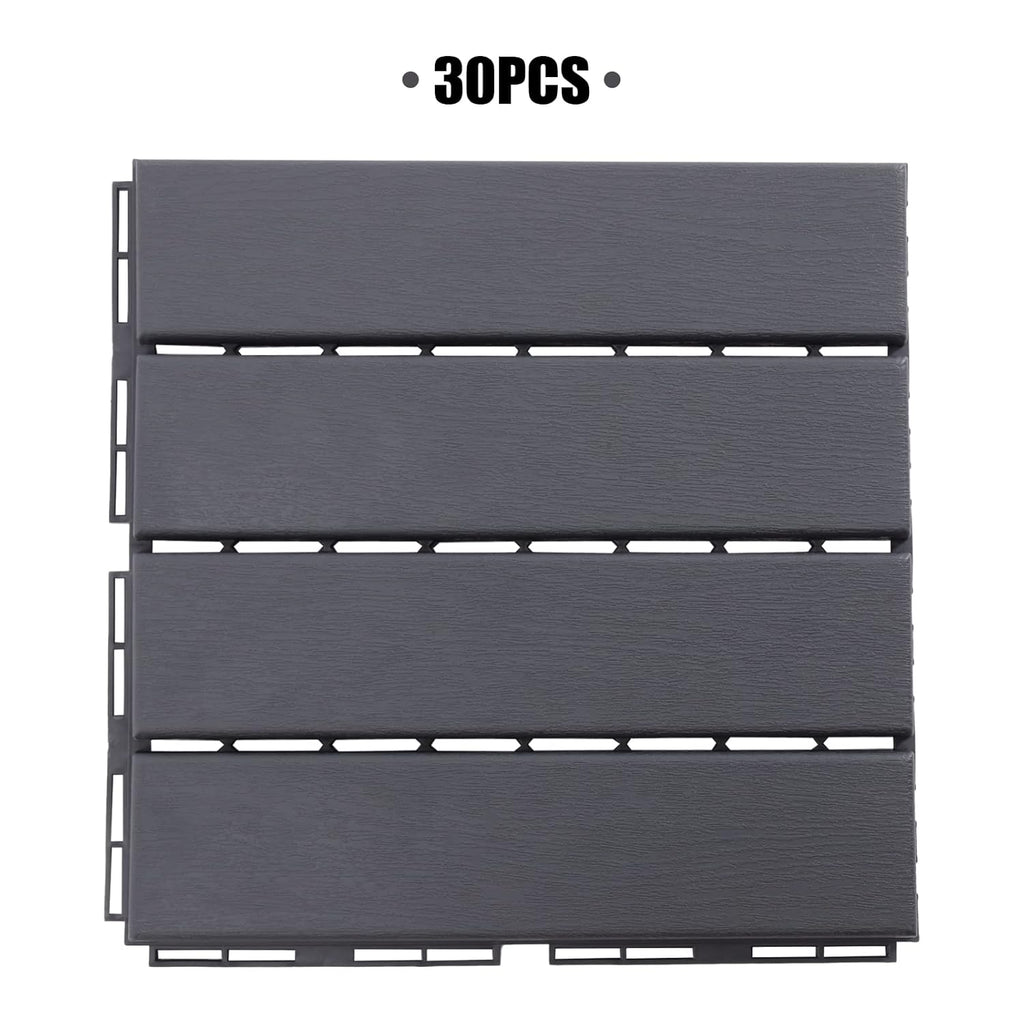 Interlocking Deck Tiles 12" x 12" (30 Pack) for Patio, Outdoor Waterproof Flooring, Dark Gray P75767