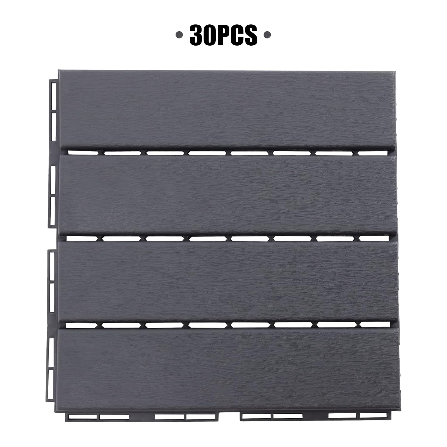 Interlocking Deck Tiles 12" x 12" (30 Pack) for Patio, Outdoor Waterproof Flooring, Dark Gray P75767