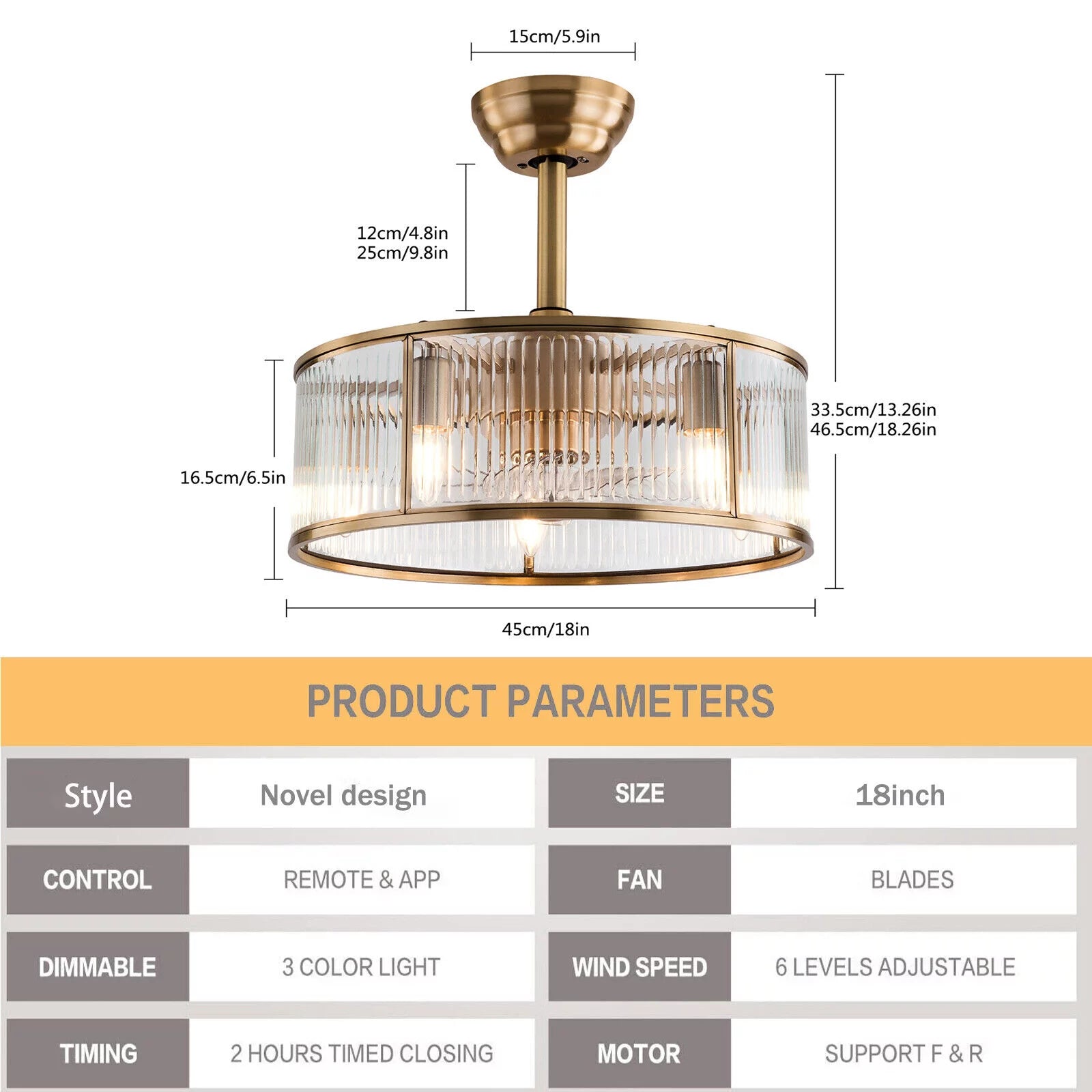 Farmhouse Ceiling Fan Light Gold With Remote Control S819588