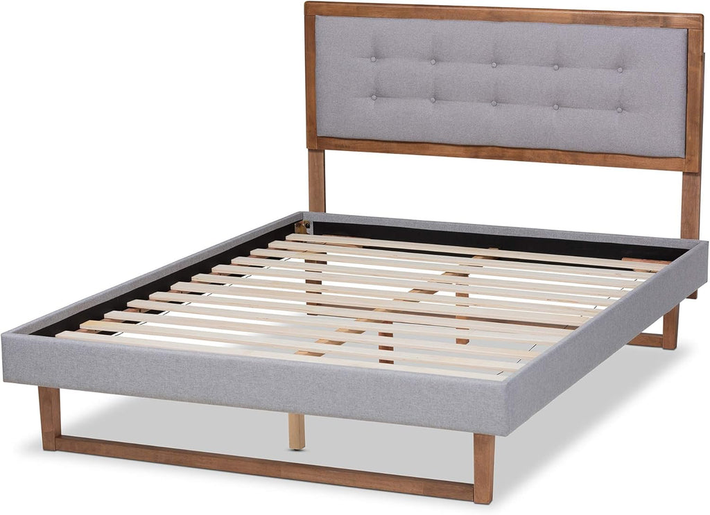 Full Platform Bed, Light Grey and Ash Walnut G537
