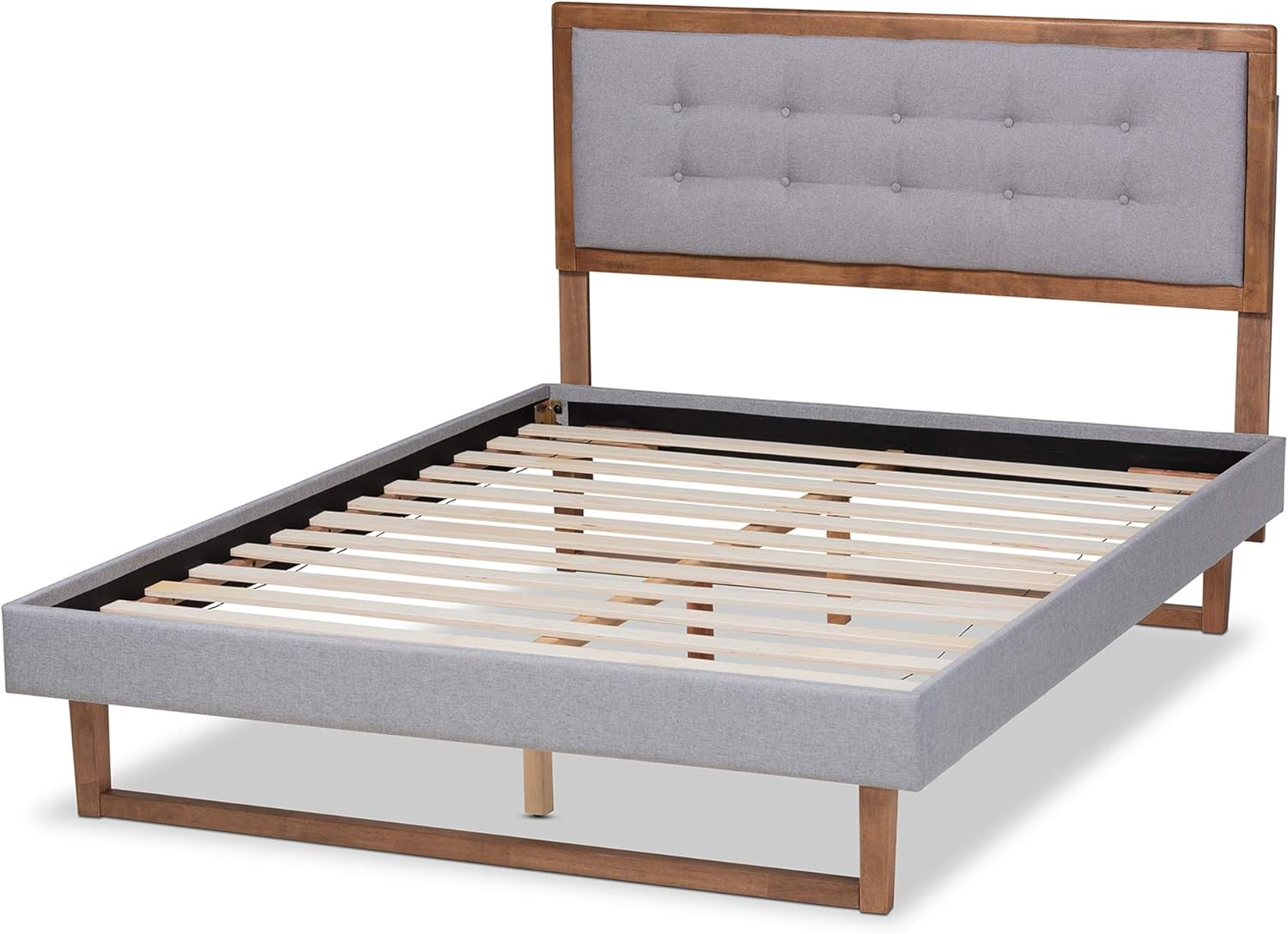 Full Platform Bed, Light Grey and Ash Walnut G537