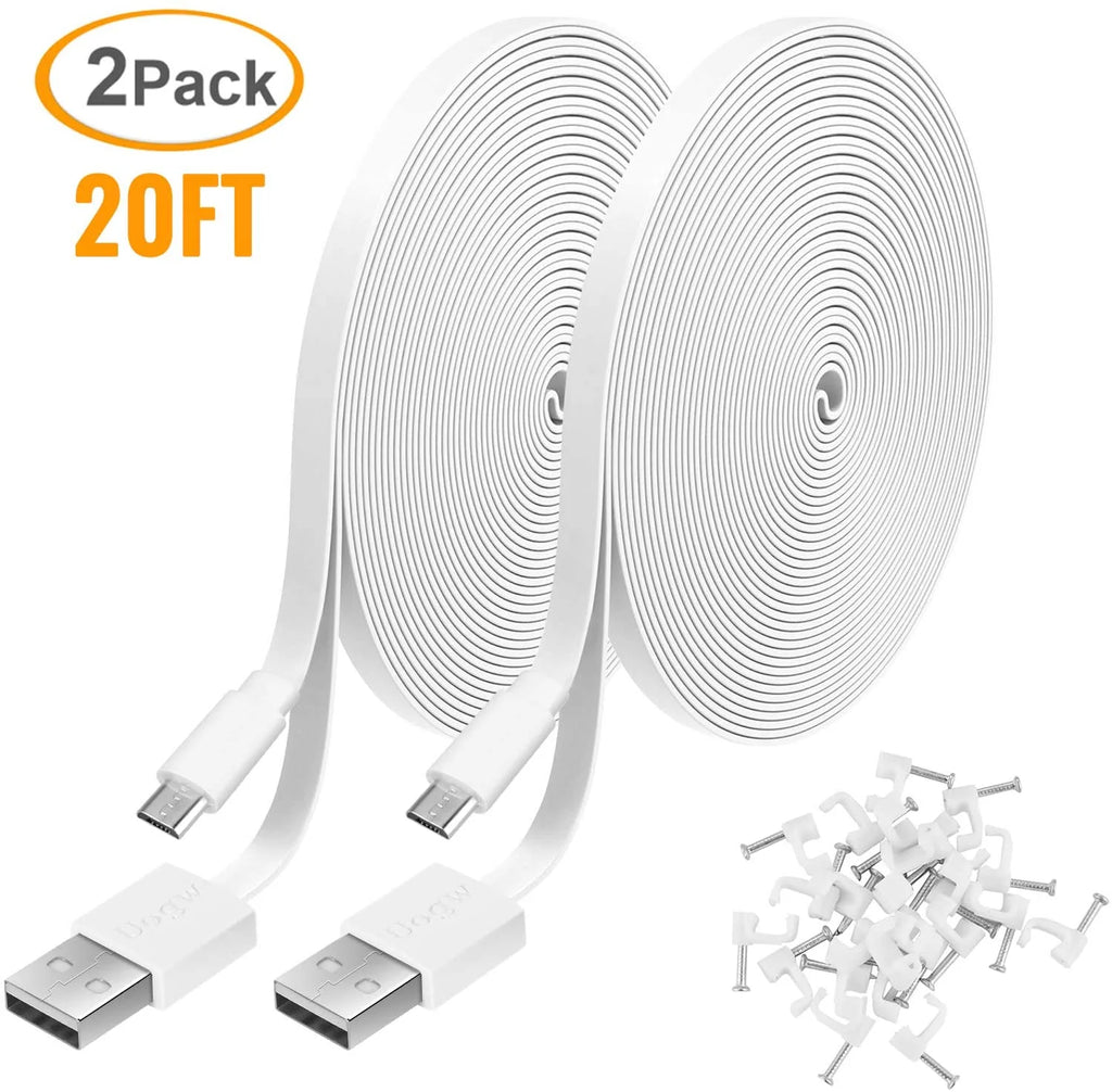2 Pack 10FT USB to Micro USB Power Extension Cable for Security Cameras, White O674139